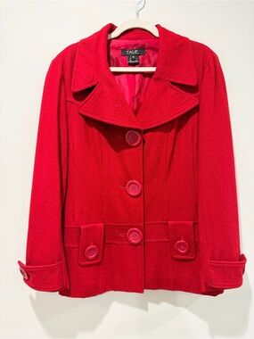Talie Bright Red Wool-Blend Retro Pea Coat Size Medium